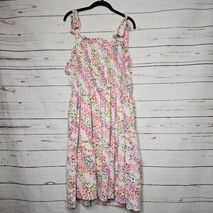 JODIFL "A Spark of Love" Floral Tie Shoulder Smocked Dress